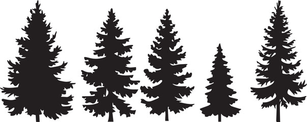 Fototapeta premium Christmas tree vector illustration, Pine tree set silhouette design