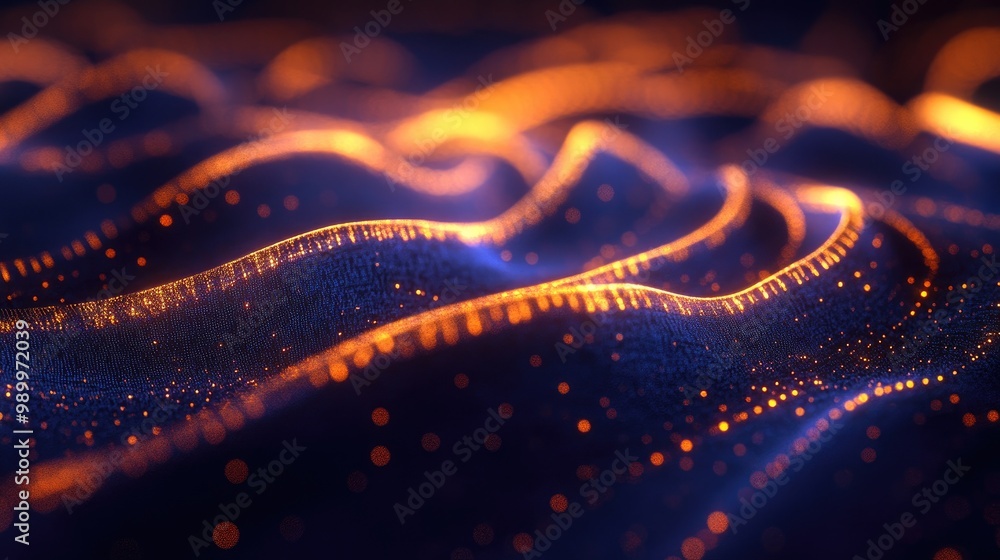 Poster abstract glowing lines twisting and turning in a dark environment, creating a futuristic feel.