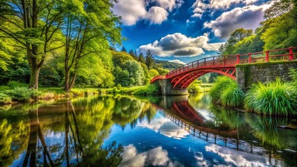 Serene View of Langles Bridge Surrounded by Lush Greenery Under a Bright Blue Sky in Nature