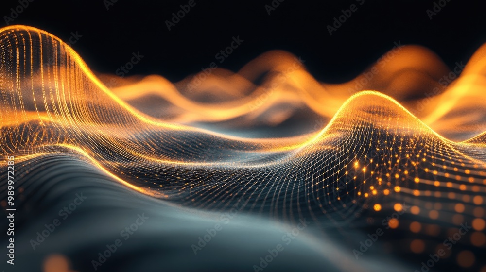Poster abstract lines forming a futuristic, web-like structure in a 3d render on a dark background.