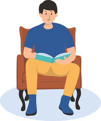 Person Reading Book Character in Simple Cartoon Shape. Isolated Vector Illustration