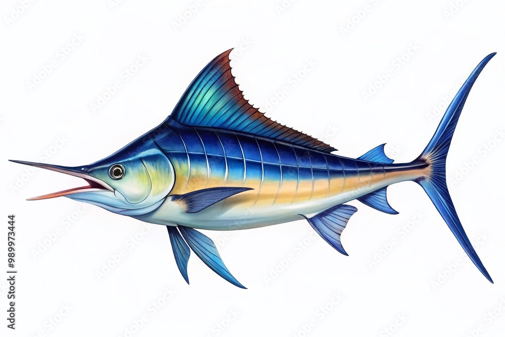 Poster simple and easy marlin fish drawing for beginners in a minimalist style with clean lines and detail