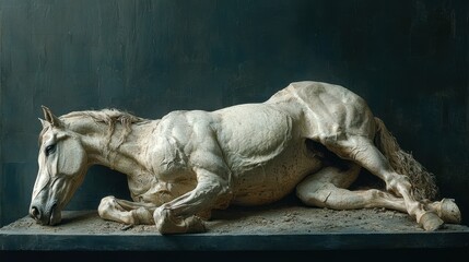 White Horse Sculpture Resting on Black Background