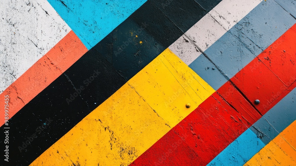 Poster bold diagonal abstract lines cutting across the frame in contrasting colors.