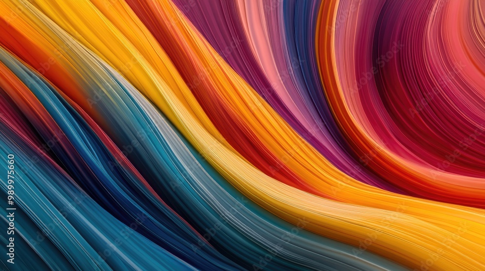 Poster bold, sweeping abstract lines forming a dynamic wave pattern in contrasting colors.