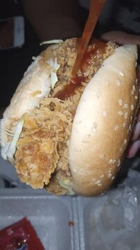 Making of double decker zinger burger, Street Food