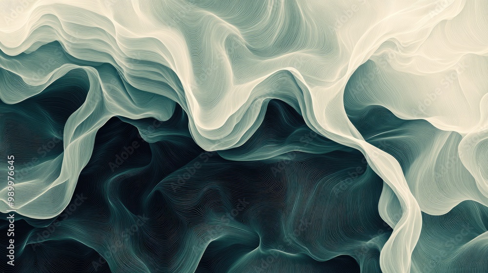 Poster dynamic abstract lines in a flowing, organic pattern over a textured backdrop.