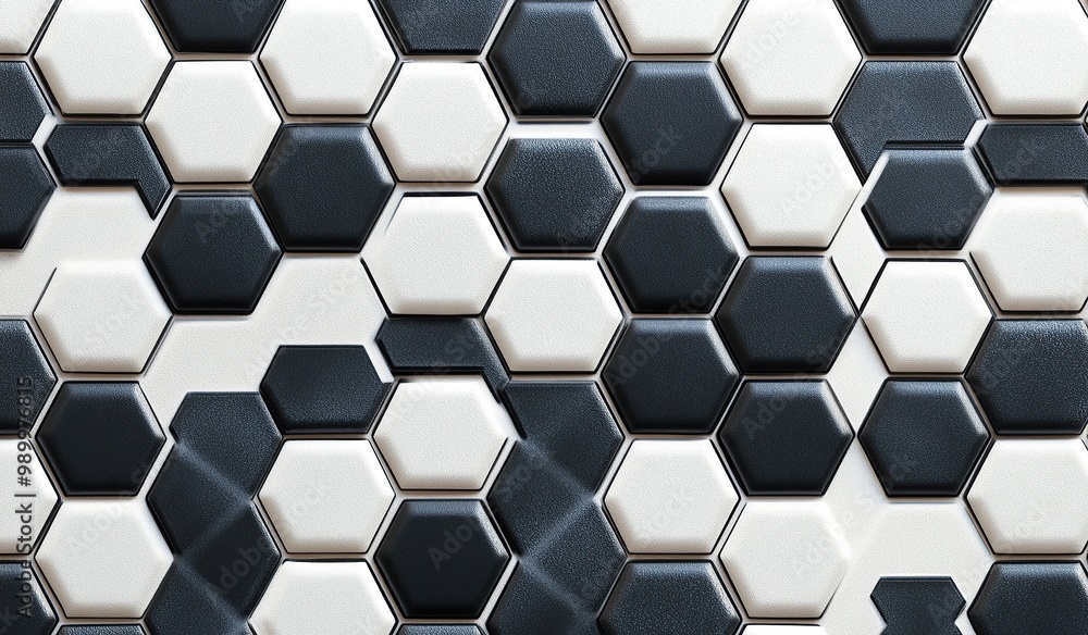 Aufkleber a black and white soccer pattern, hexagonal tiles arranged in repeating patterns on the wall