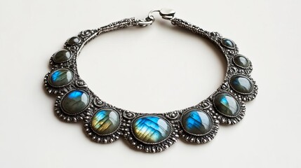 Obraz premium Labradorite and silver collar, shimmering and handcrafted