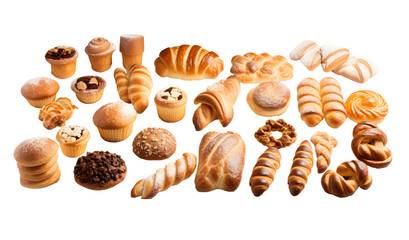 Set of various sweet breads Slices and bakery or pastries, isolated cartoon vector set of bakery products translucent background	