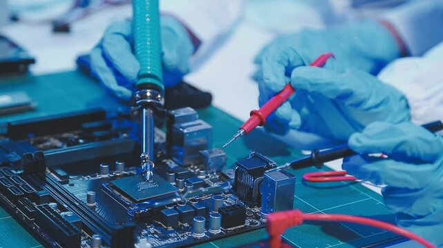 Electronics technician, electronic engineering electronic repair, electronics measuring and testing, repair and maintenance concepts.