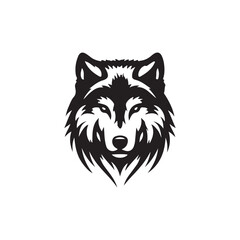 wolf head silhouette, Stylized silhouette icons of a wolf face on a white background, depicted in vector format