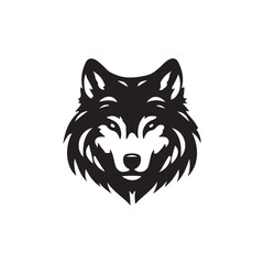 wolf head silhouette, Stylized silhouette icons of a wolf face on a white background, depicted in vector format