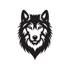 wolf head silhouette, Stylized silhouette icons of a wolf face on a white background, depicted in vector format