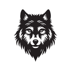 wolf head silhouette, Stylized silhouette icons of a wolf face on a white background, depicted in vector format