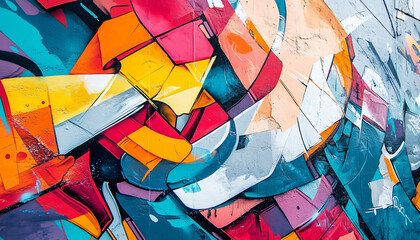 Fototapeta premium A graffiti-covered urban wall, showcasing vibrant colors, bold lines, and an edgy, artistic vibe
