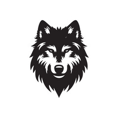 wolf head silhouette, Stylized silhouette icons of a wolf face on a white background, depicted in vector format
