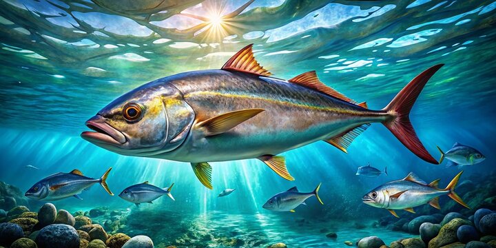 Stunning Amberjack Fish Swimming in Crystal Clear Waters, Showcasing Vibrant Colors and Patterns