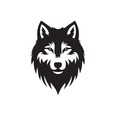 wolf head silhouette, Stylized silhouette icons of a wolf face on a white background, depicted in vector format