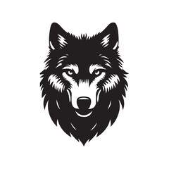 wolf head silhouette, Stylized silhouette icons of a wolf face on a white background, depicted in vector format
