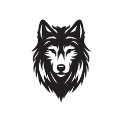 wolf head silhouette, Stylized silhouette icons of a wolf face on a white background, depicted in vector format
