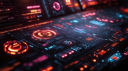 Obraz premium Futuristic digital interface with glowing elements, perfect for technology and concept designs.