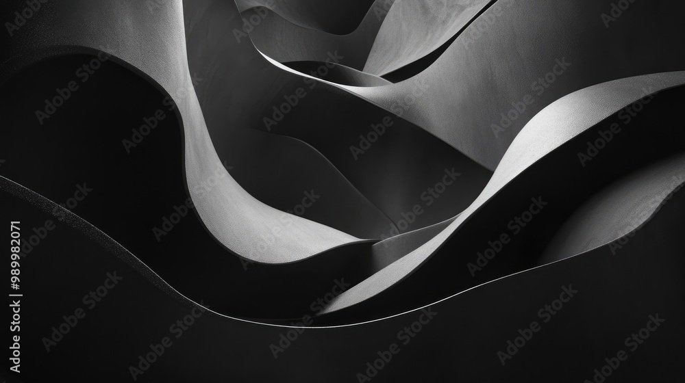 Poster shadowy abstract forms shifting and blending into one another, creating a sense of depth.