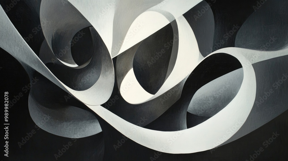 Poster shadowy abstract forms shifting and blending into one another, creating a sense of depth.