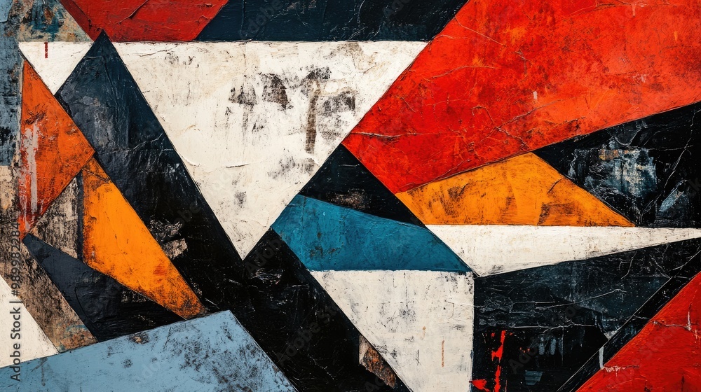 Poster sharp, angular abstract lines intersecting, forming a dynamic composition of contrasts.