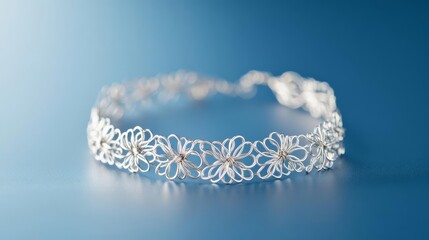 Silver choker necklace, intricate wirework, delicate floral patterns, elegant artisan craftsmanship