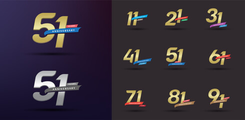 Set of anniversary logotype modern gold number