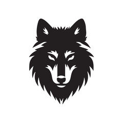wolf head silhouette, Stylized silhouette icons of a wolf face on a white background, depicted in vector format
