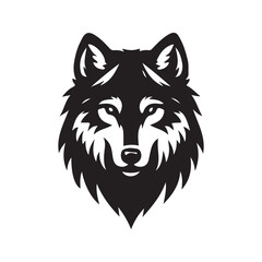 wolf head silhouette, Stylized silhouette icons of a wolf face on a white background, depicted in vector format