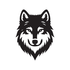 wolf head silhouette, Stylized silhouette icons of a wolf face on a white background, depicted in vector format