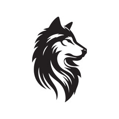 wolf head silhouette, Stylized silhouette icons of a wolf face on a white background, depicted in vector format