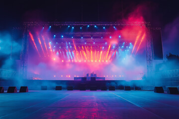 A massive wide stage set for a performance at a music festival, showcasing the grandeur and anticipation of a major live event that will electrify the crowd