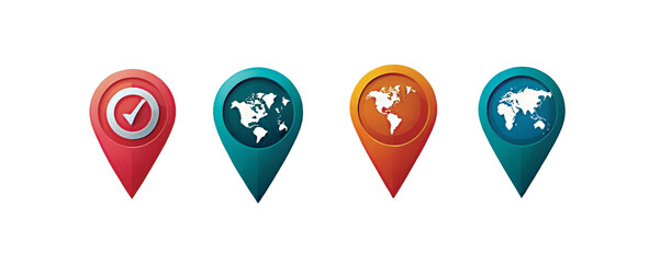 Set of map pin location icons. Modern map markers .Vector illustration on a white background