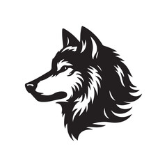 wolf head silhouette, Stylized silhouette icons of a wolf face on a white background, depicted in vector format