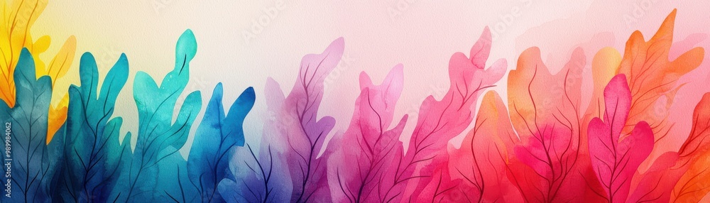 Poster a vibrant abstract design featuring colorful translucent leaves, creating a harmonious blend of hues