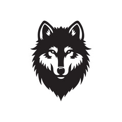 wolf head silhouette, Stylized silhouette icons of a wolf face on a white background, depicted in vector format