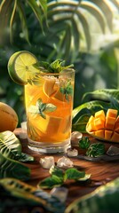 Fototapeta premium Refreshing Mango and Lime Cocktail with Mint