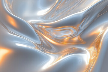 Obraz premium Fluid metallic abstract forms glowing with soft, radiant light, creating an ethereal and mesmerizing visual composition that evokes a sense of fluidity and grace