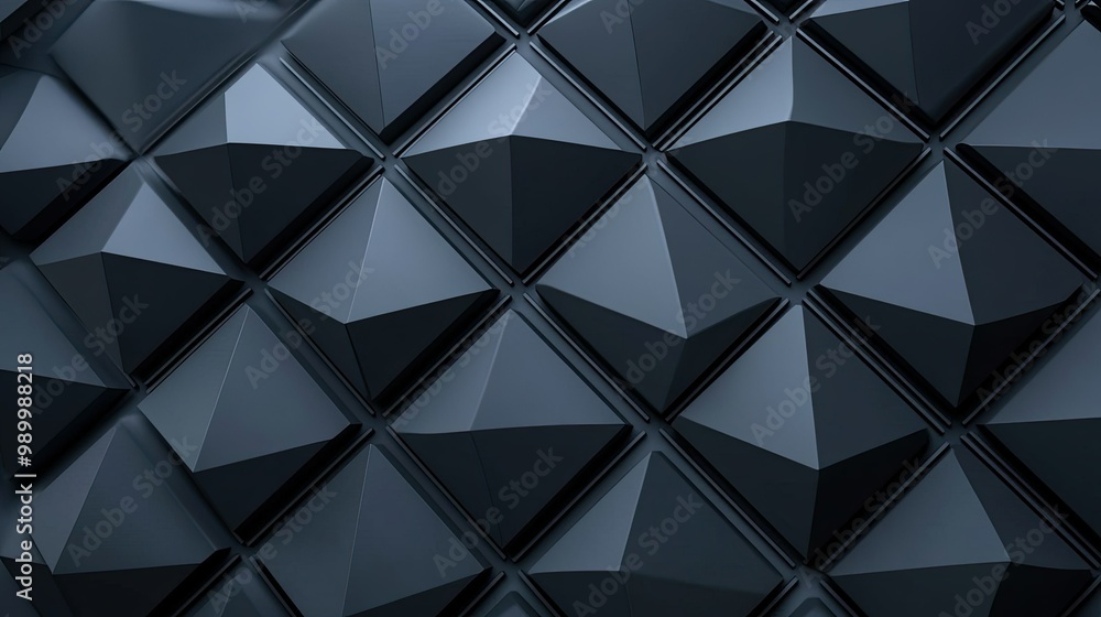 Poster 3d black diamond pattern with smooth textures on a dark background, creating a sophisticated abstrac
