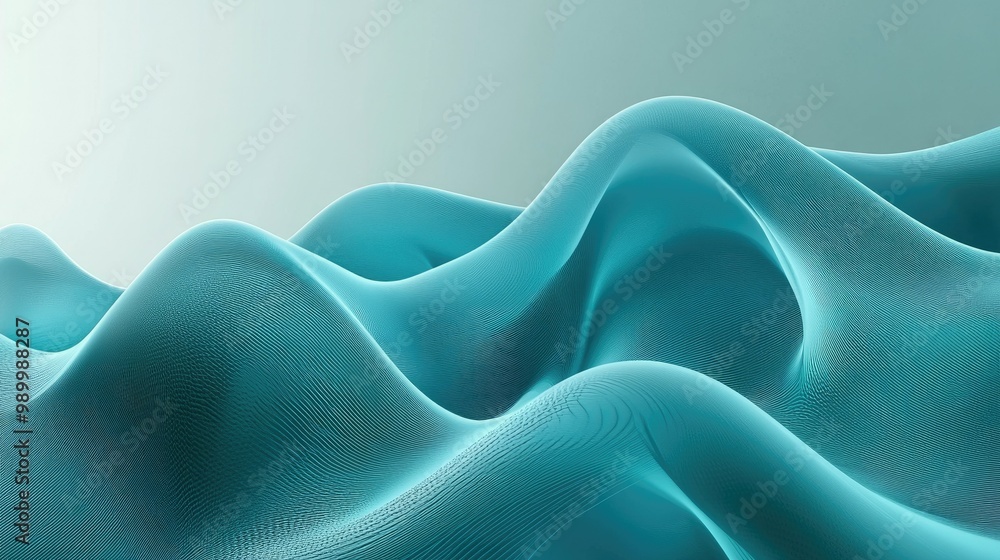 Poster 3d teal wave background with flowing curves and dynamic motion, forming an abstract, futuristic desi
