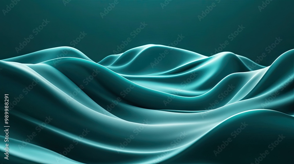 Poster 3d teal wave background with flowing curves and dynamic motion, forming an abstract, futuristic desi