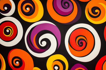 Fototapeta premium 1960s-inspired spirals in bold, contrasting hues, creating a psychedelic and visually striking composition that captures the vibrant spirit of the era