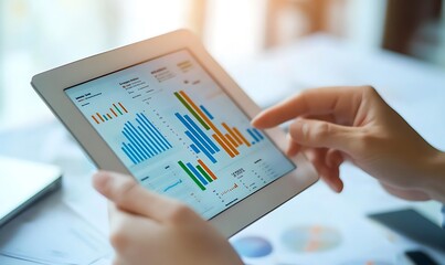 Close-Up of Hands Holding Tablet Showing Competitor Analysis Data