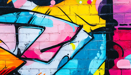 Fototapeta premium A graffiti-covered urban wall, showcasing vibrant colors, bold lines, and an edgy, artistic vibe