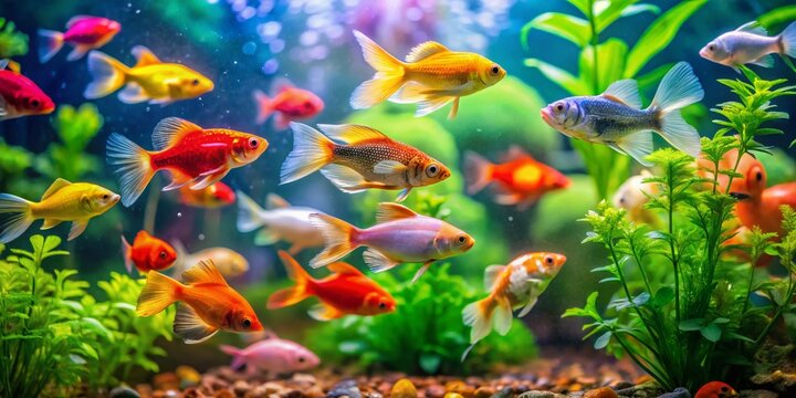 Tranquil Feng Shui Fish Aquarium with Colorful Fish and Lush Green Plants for Serene Home Decor
