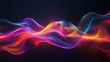 3d render of colorful abstract waves, glowing neon light effect on dark background, glowing fluid design